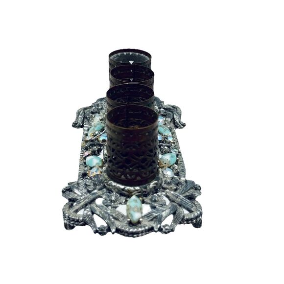 Vintage Sam Fink Jewel Rhinestone & Stone Vanity 4 Lipstick Holder Caddy - Picture 3 of 11